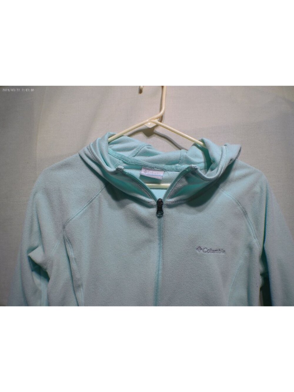 Columbia Hoodie Fleece Velour Athleisure Aqua Medium - Picture 2 of 7